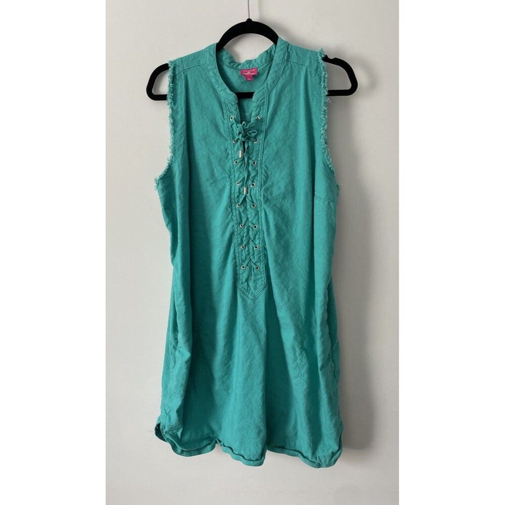 Trina Turk x I.N.C. Shift Dress Size XXL Summer Teal Linen Sleeveless Lace Up